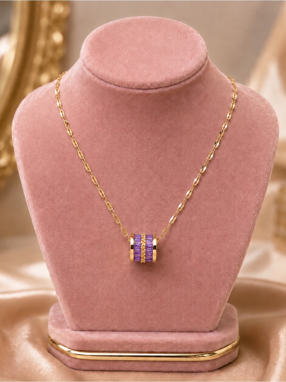 Gold Chain Necklace with Crystal Pendant